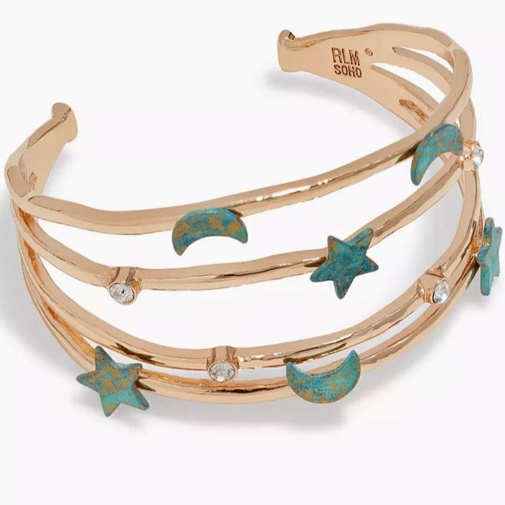 NWT Robert Lee Morris multi-row celestial Gold green patina Cuff Bangle Bracelet - Picture 4 of 12